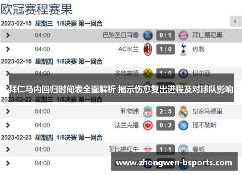 拜仁马内回归时间表全面解析 揭示伤愈复出进程及对球队影响