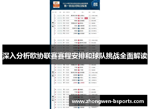 深入分析欧协联赛赛程安排和球队挑战全面解读